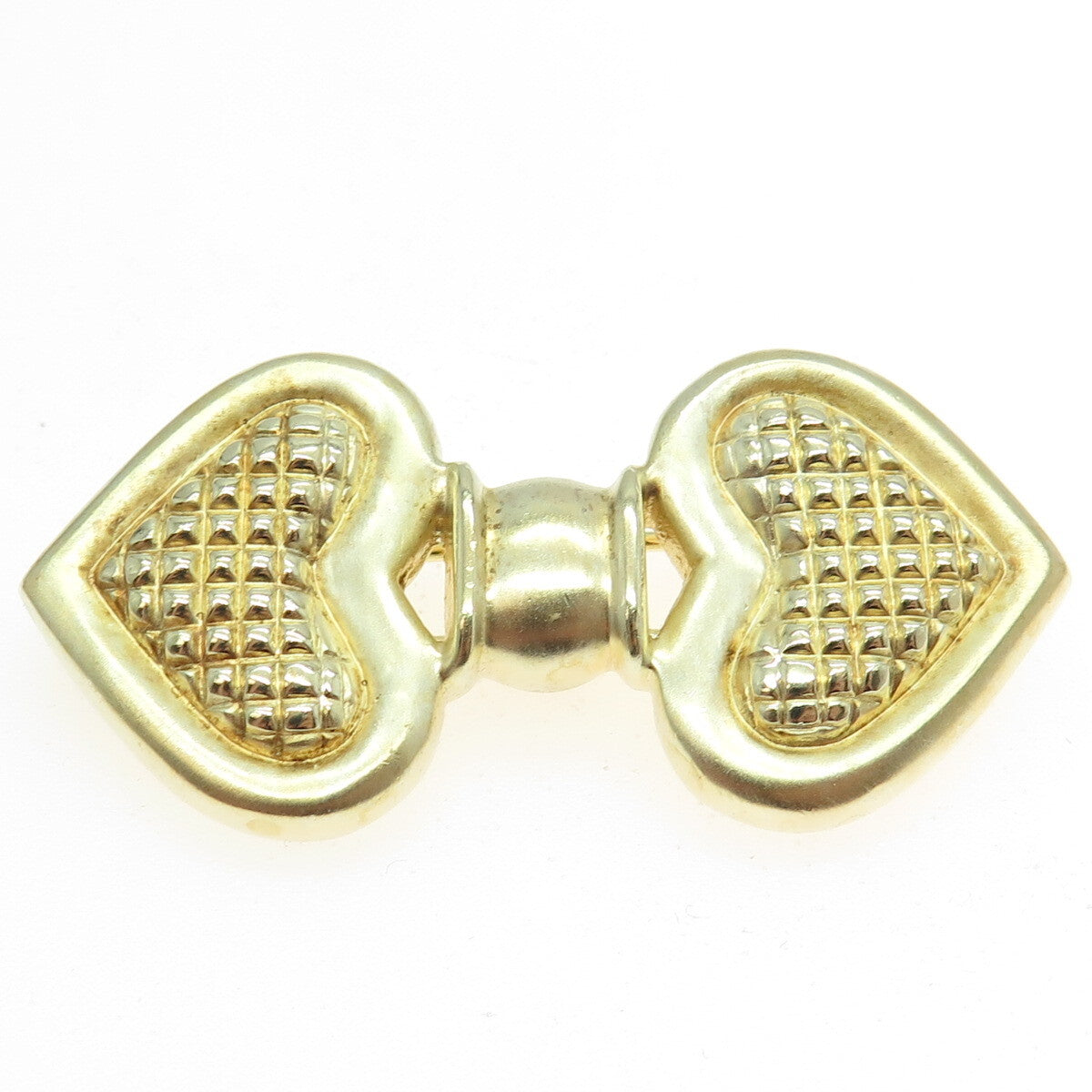 925 Sterling Silver Gold Plated Vintage Double Locked Heart Pin Brooch