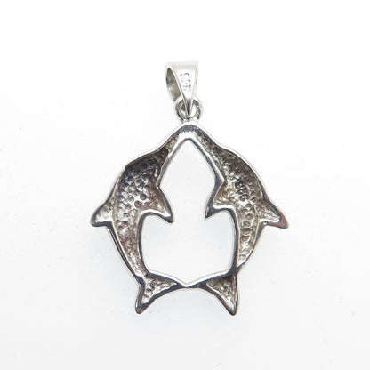 925 Sterling Silver Vintage Couple of Dolphins Pendant