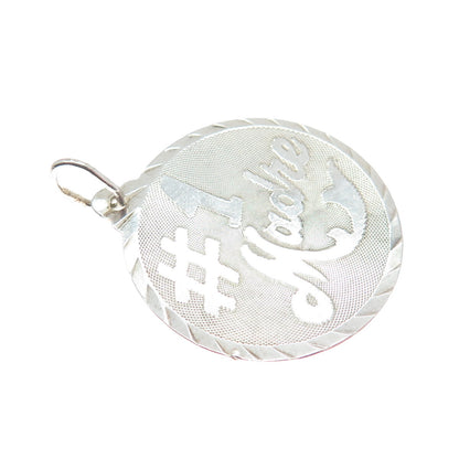 925 Sterling Silver Vintage "Madre Number 1" Textured Round Pendant