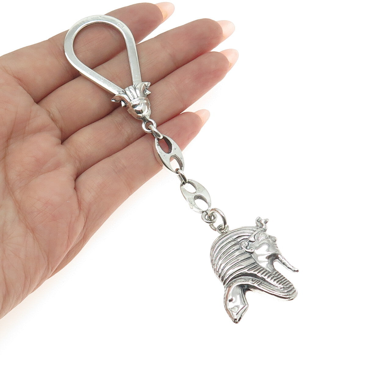 800 Silver Vintage Egypt Pharaoh Key Fob Chain Holder