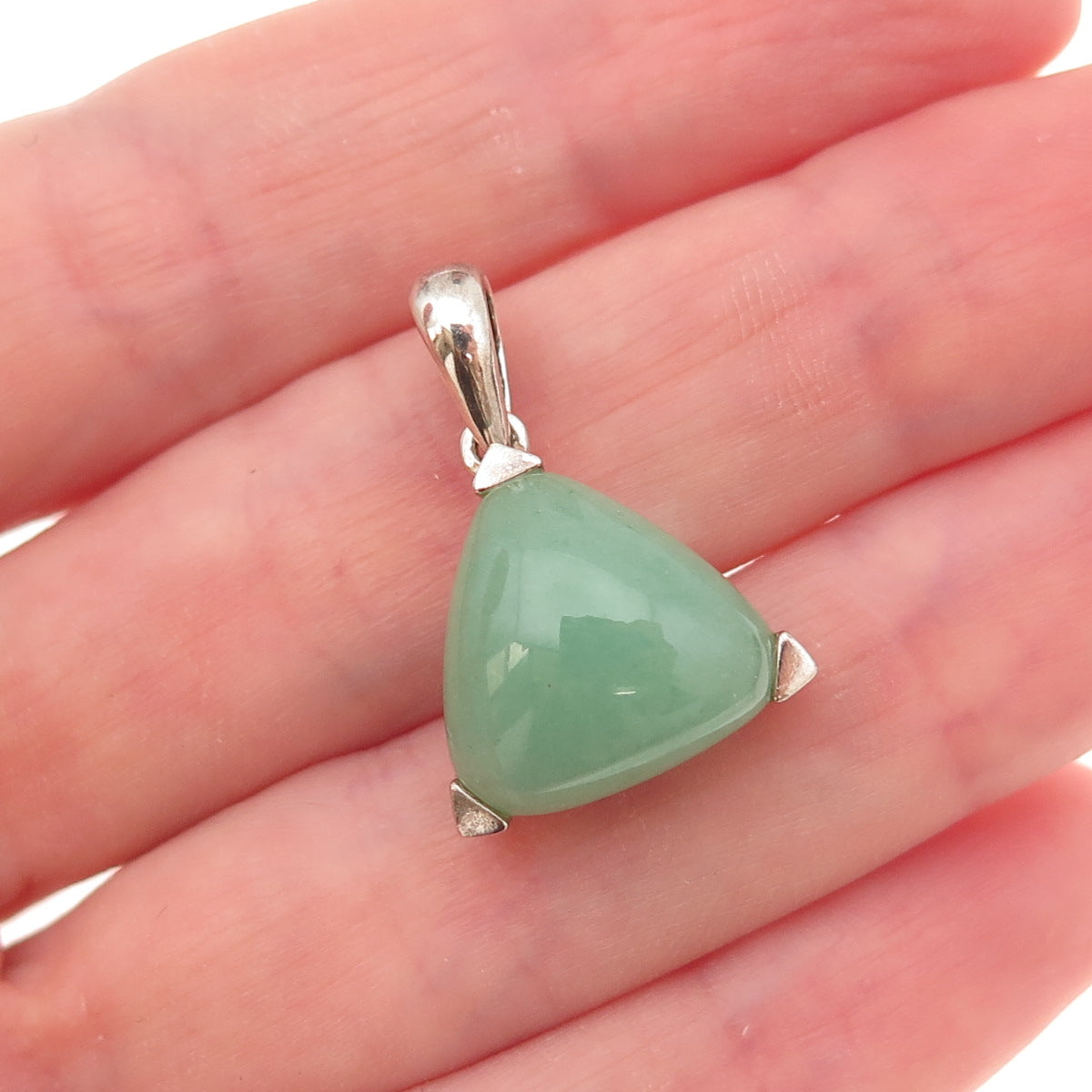Michelle Albala Sterling Silver Vintage Real Aventurine Triangle Charm Pendant