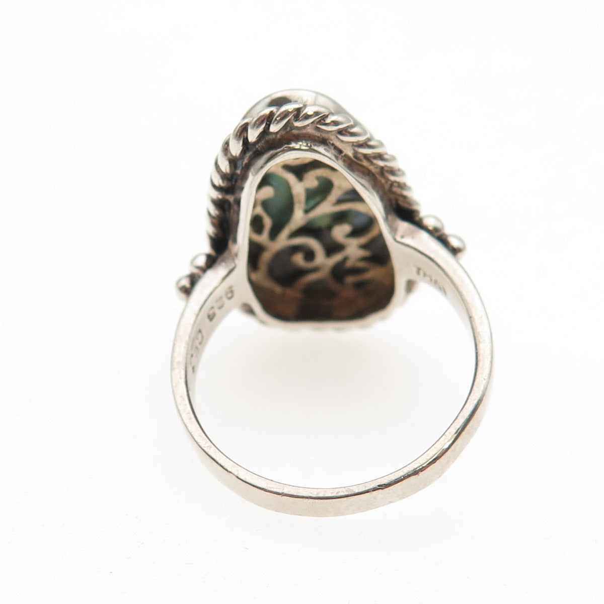 CFJ Collins Fine 925 Sterling Silver Vintage Real Abalone Shell Ring Size 8