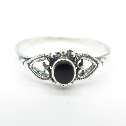 925 Sterling Silver Vintage Real Black Onyx Heart Ring Size 8.5