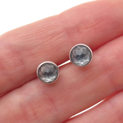 Pandora 925 Sterling Silver Aqua Blue Crystal Poetic Droplet Stud Earrings