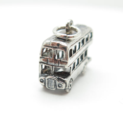 925 Sterling Silver Vintage Double-Decker Bus 3D Charm Pendant