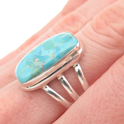 925 Sterling Silver Vintage Real Lone Mountain Turquoise Ring Size 9.25