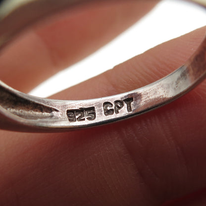 925 Sterling Silver Vintage Real Black Onyx Modernist Band Ring Size 8.25