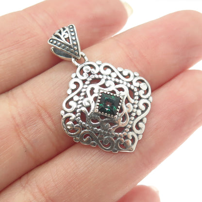 BERIA 925 Sterling Silver Princess-Cut Rhinestone Ornate Square Pendant