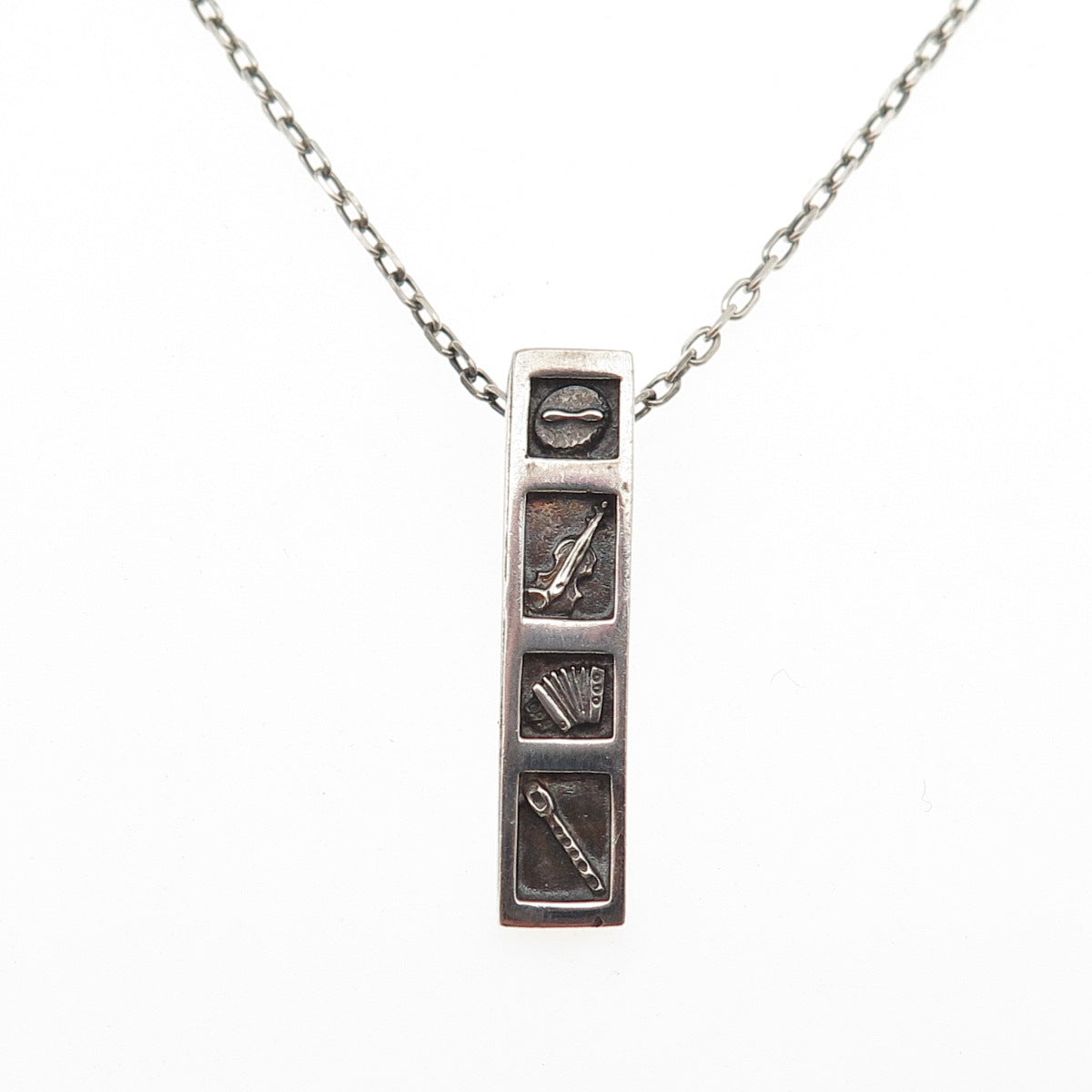 925 Sterling Silver Vintage Ireland Music Instrument Bar Chain Necklace 18"