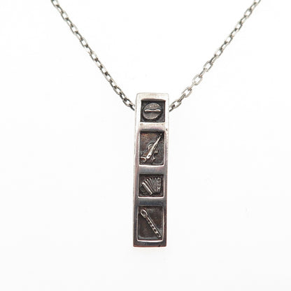 925 Sterling Silver Vintage Ireland Music Instrument Bar Chain Necklace 18"