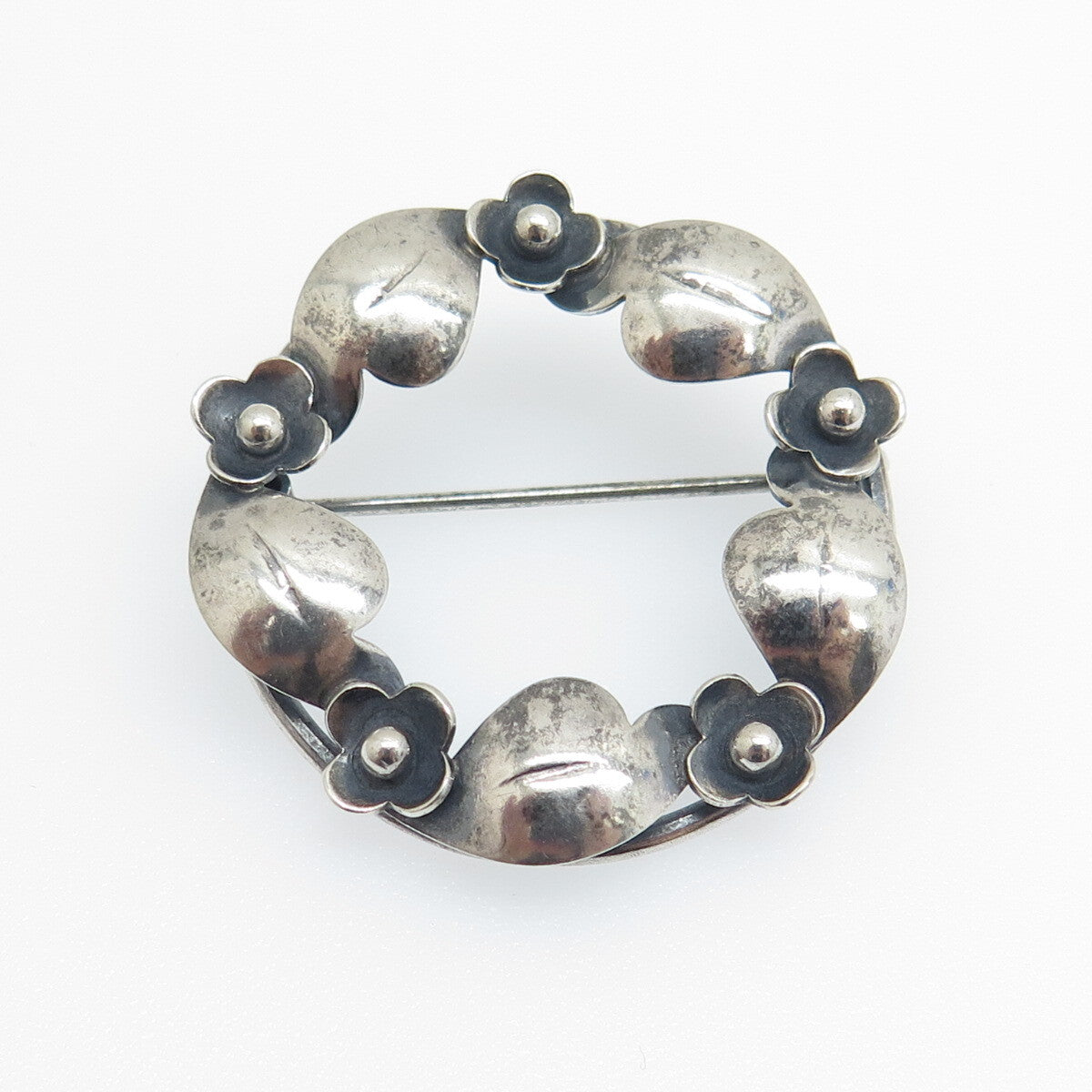 S. CHRISTIAN FOGH Sterling Silver Vintage Denmark Flower Circle Oxidized Brooch