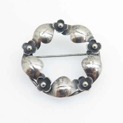 S. CHRISTIAN FOGH Sterling Silver Vintage Denmark Flower Circle Oxidized Brooch