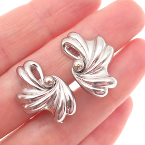 925 Sterling Silver Antique Art Deco Floral Oxidized Screw Back Earrings