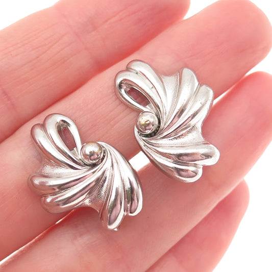 925 Sterling Silver Antique Art Deco Floral Oxidized Screw Back Earrings