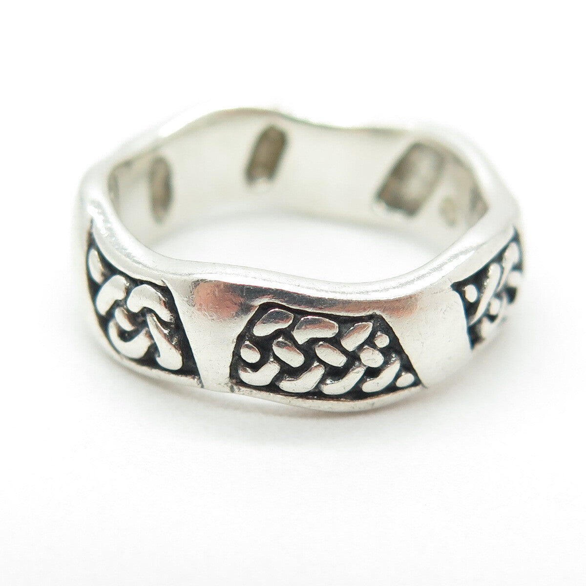 PETER STONE 925 Sterling Silver Vintage Celtic Knot Wavy Oxidized Ring Size 7.5