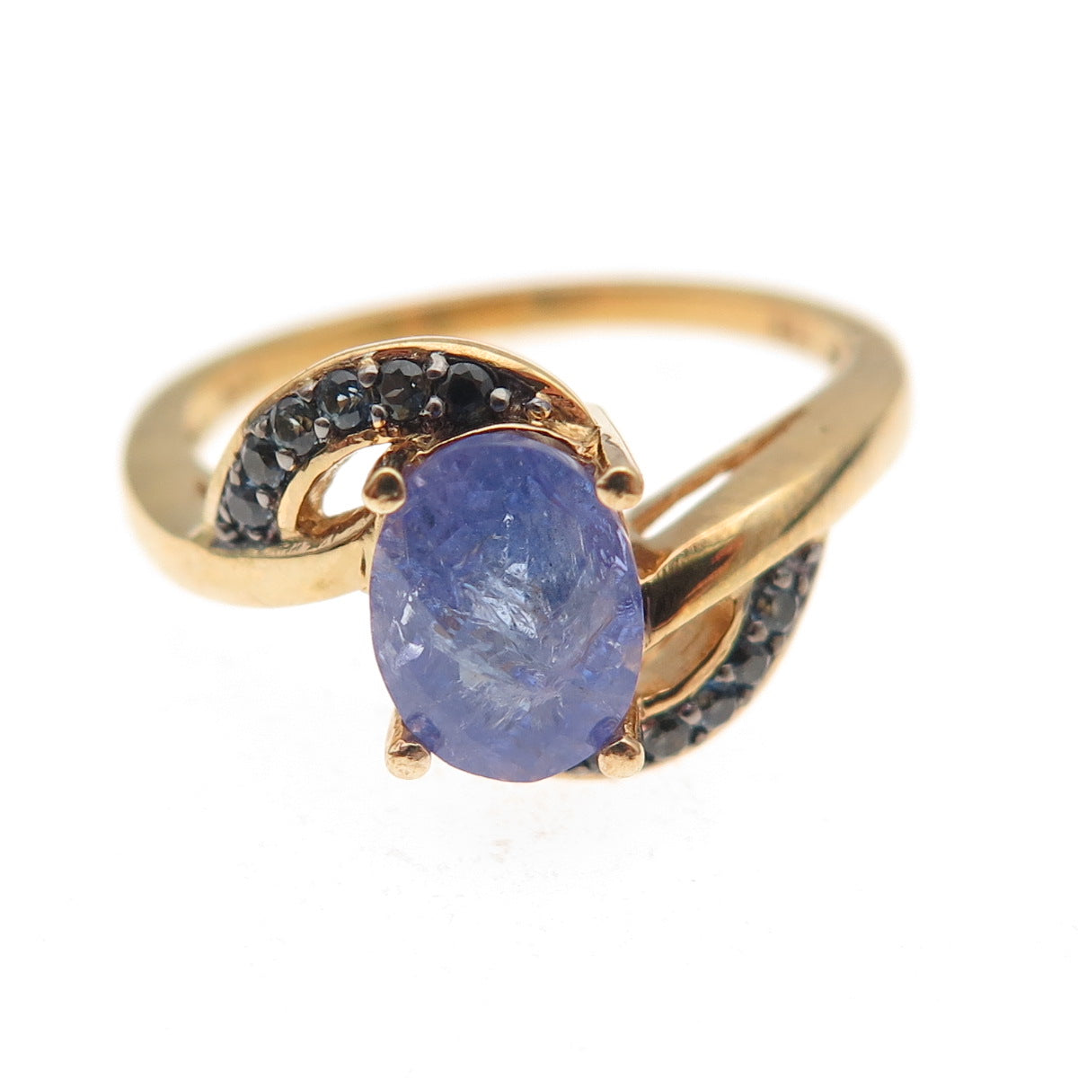 925 Sterling Gold Plated Real Tanzanite Lab-Created Peacock Sapphire Ring Size 8
