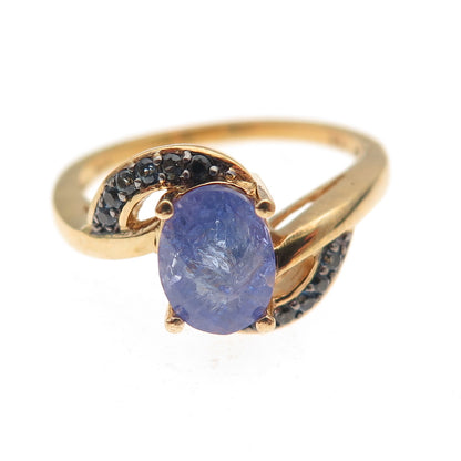 925 Sterling Gold Plated Real Tanzanite Lab-Created Peacock Sapphire Ring Size 8