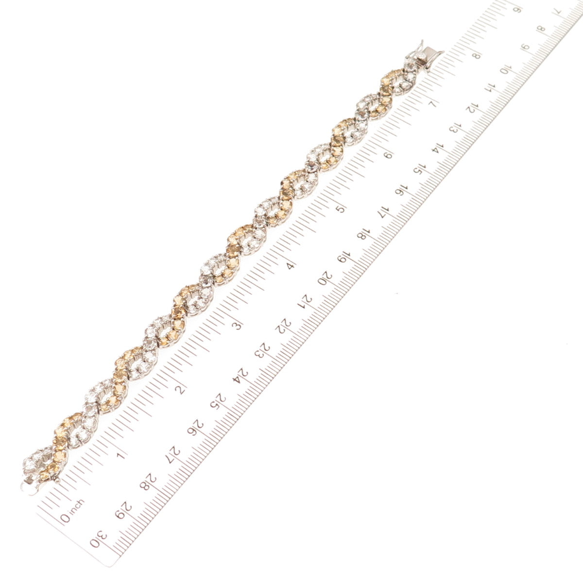 925 Sterling Silver Real Round-Cut Citrine & White Topaz Infinity Bracelet 7"