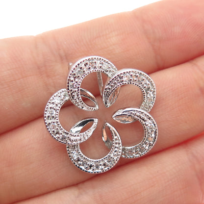 925 Sterling Silver Round-Cut C Z Flower Blossom Slide Charm Pendant