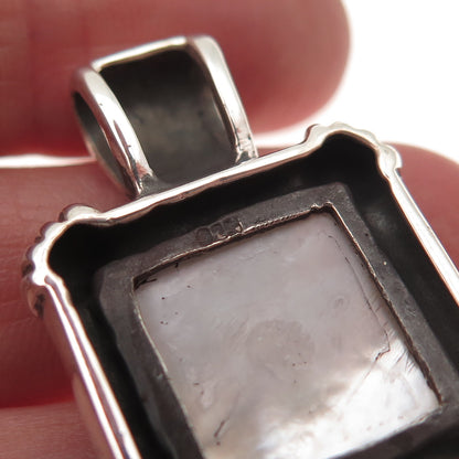 925 Sterling Silver Vintage Real MOP Granulated Oxidized Charm Pendant