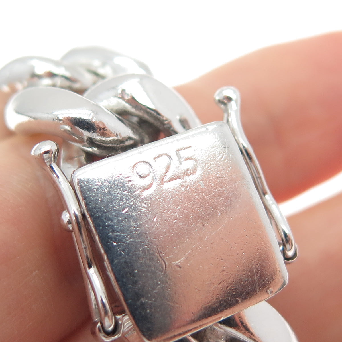 925 Sterling Silver Vintage Heavy 110.6g Cuban Link Bracelet 8"