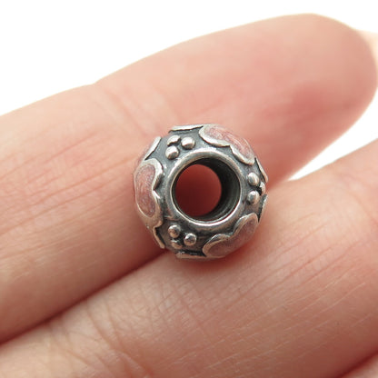 PANDORA 925 Sterling Silver Enamel Flower Oxidized Bead Charm