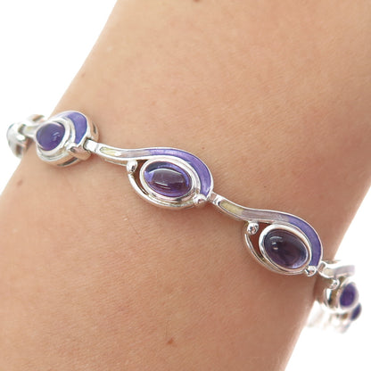 ROSS SIMONS 925 Sterling Silver Vintage Enamel Real Amethyst Bracelet 8.25"