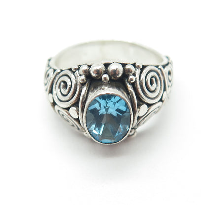 SUARTI BALI Sterling Silver Vintage Blue Topaz Spiral Oxidized Ring Size 9.25
