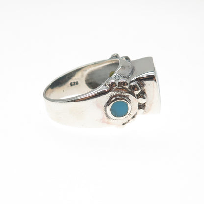 925 Sterling Silver Vintage Real Turquoise Modernist Ring Size 8.5