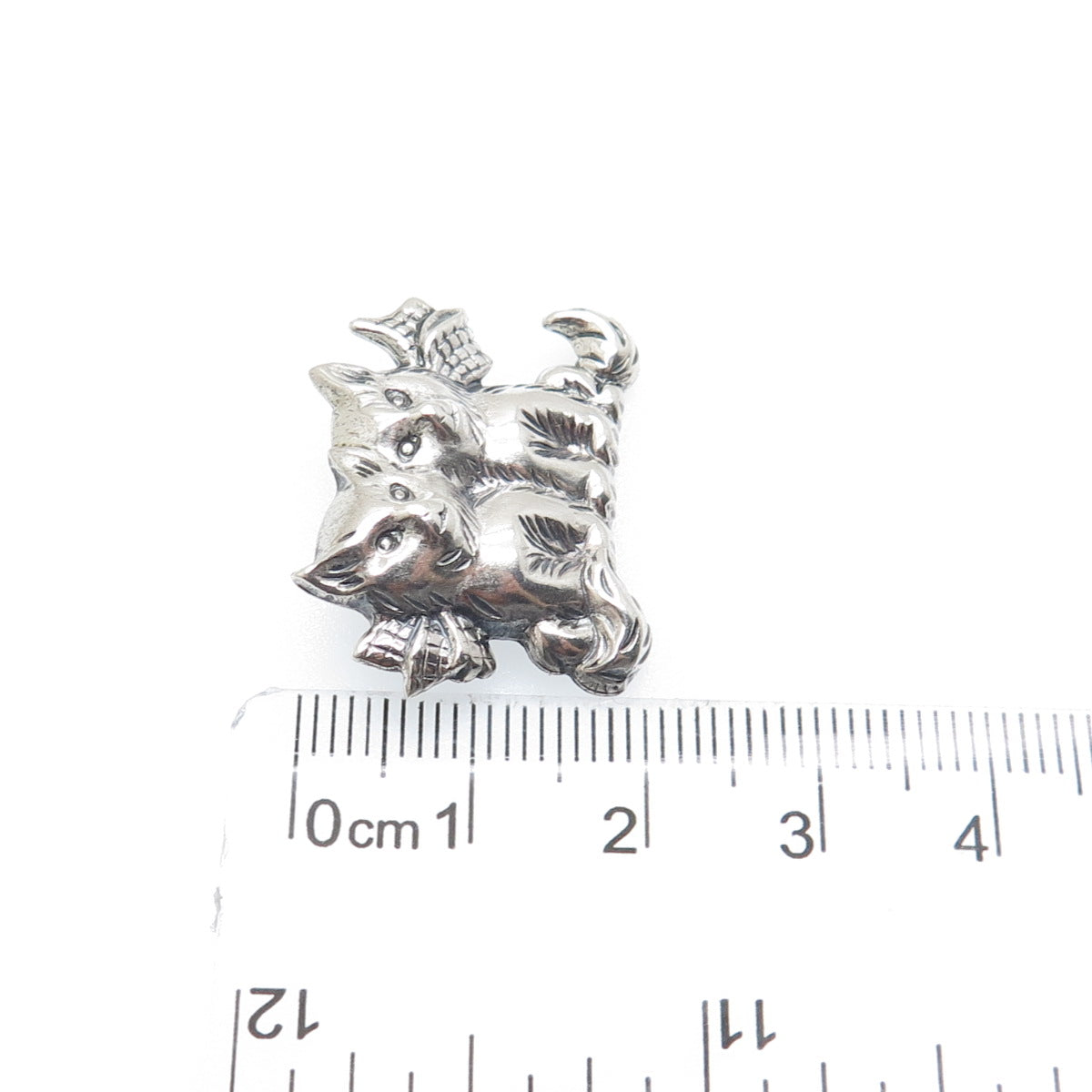 BEAU 925 Sterling Silver Vintage Kitty Cat Couple Oxidized Pin Brooch