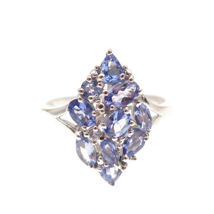 Chuck Clemency 925 Sterling Silver Real Multi-Cut Tanzanite Cluster Ring Size 8
