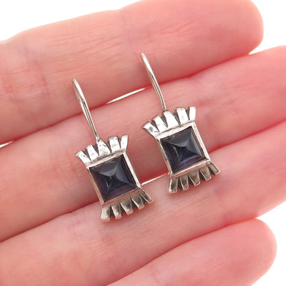 Lisa Jenks 925 Sterling Silver Vintage Real Iolite Modernist Oxidized Earrings