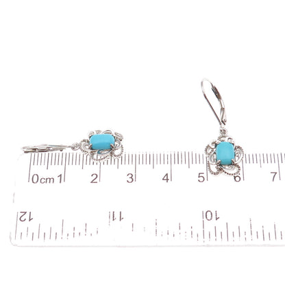 925 Sterling Silver Real Sleeping Beauty Turquoise Floral Dangle Earrings