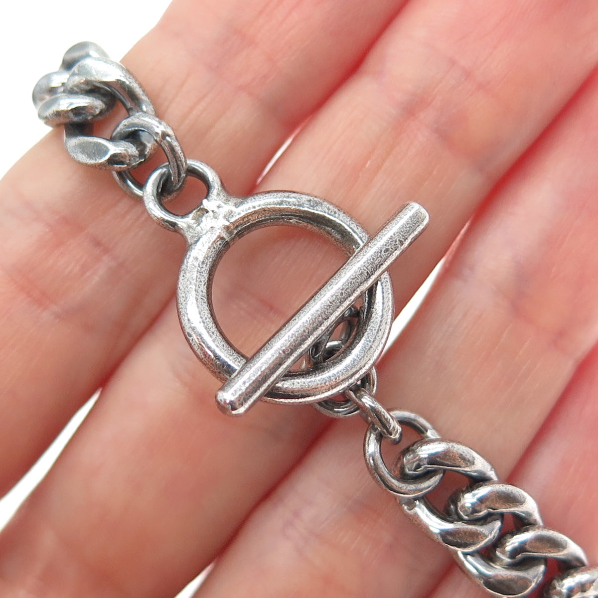 925 Sterling Silver Vintage Mexico Curb & Cuban Link Oxidized Bracelet 7"