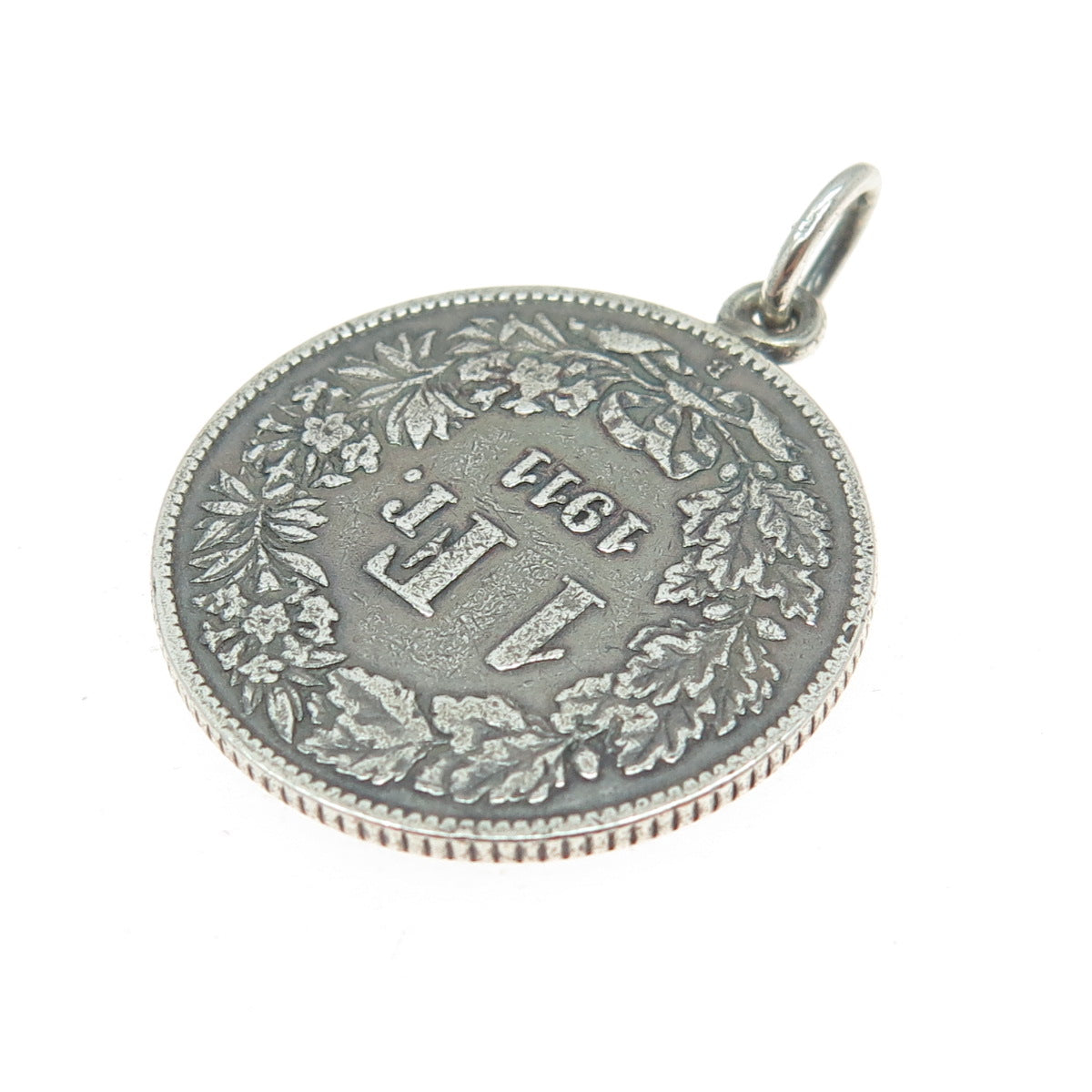 835 Silver Antique 1911 Switzerland One Franc Coin Pendant