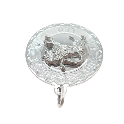 ELCO 925 Sterling Silver Antique Leo Zodiac Sign Round Pendant
