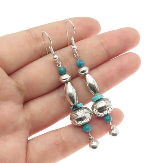 Old Pawn 925 Sterling Silver Southwestern Bisbee Turquoise Navajo Pearl Earrings