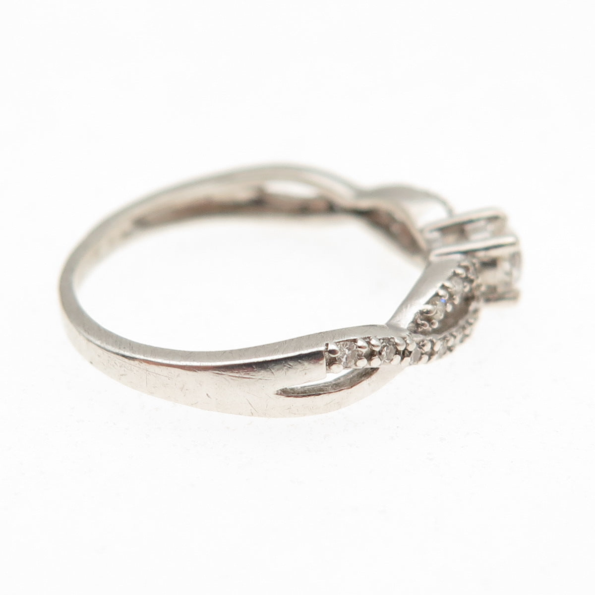 925 Sterling Silver Real Round-Cut Diamond & White Topaz Engagement Ring Size 5