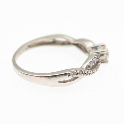 925 Sterling Silver Real Round-Cut Diamond & White Topaz Engagement Ring Size 5