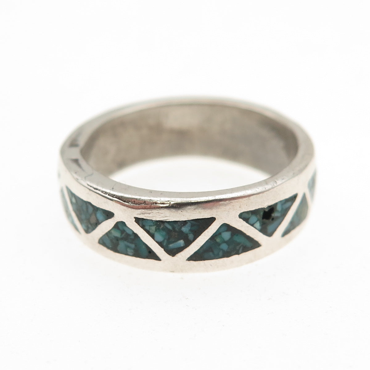 Old Pawn 925 Sterling Silver Vintage Turquoise Inlay Tribal Band Ring Size 6.25