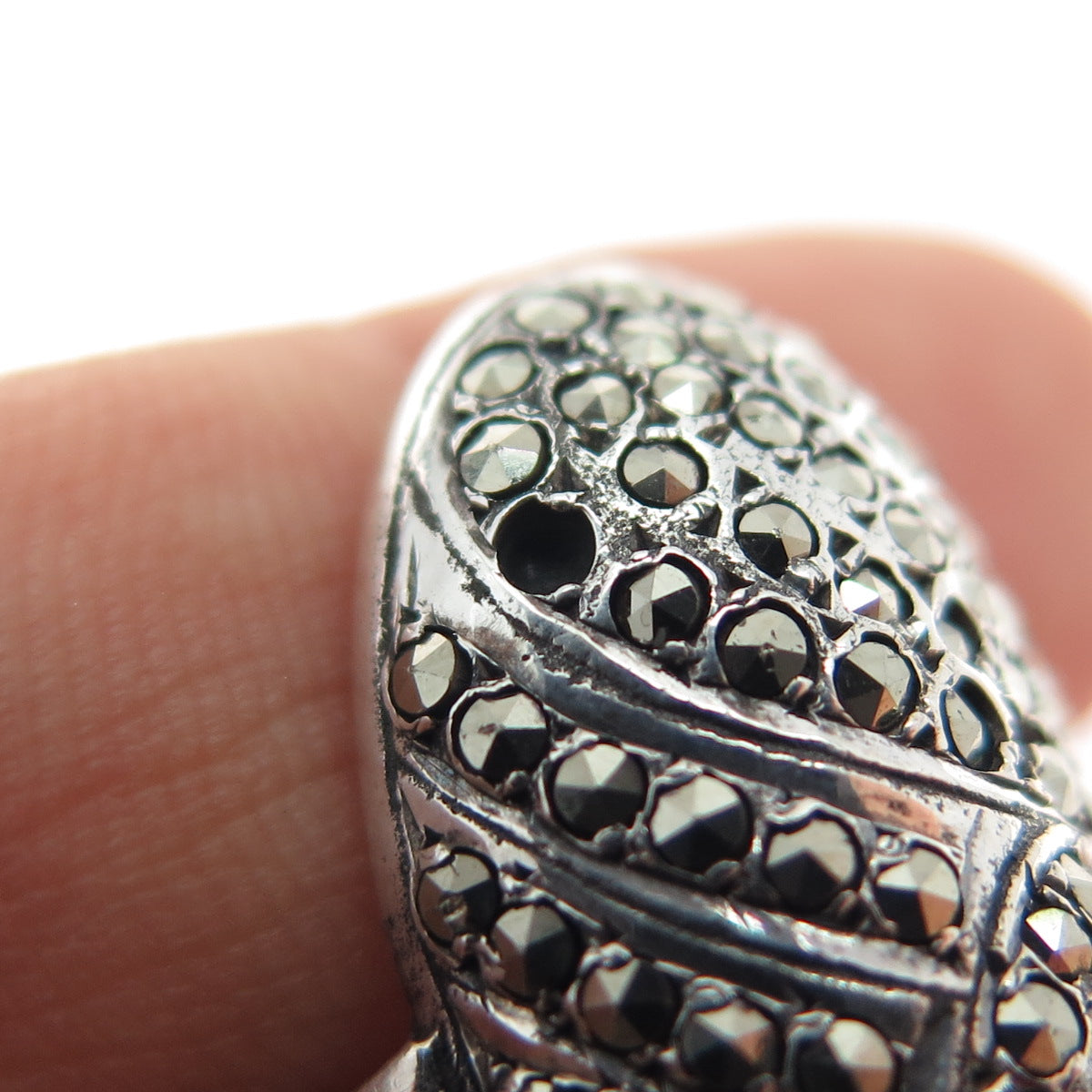 925 Sterling Silver Antique Art Deco Marcasite Ring Size 7 (missing 1 stone)