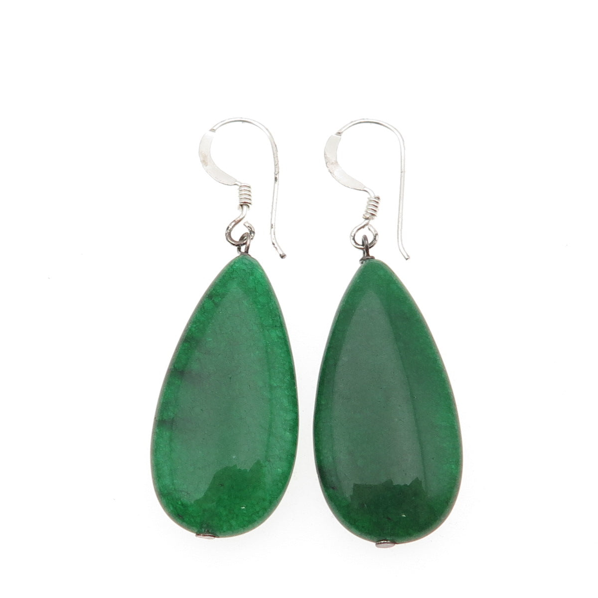 925 Sterling Silver Real Pear-Cut Aventurine Teardrop Dangle Earrings
