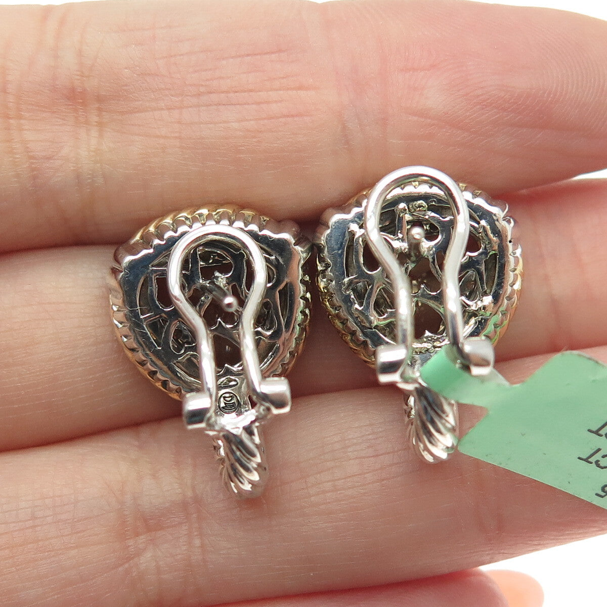 DANWAK 18K Gold Sterling 18 Diamond 0.09ct & 2 Quartz 3.46ct Omega Back Earrings