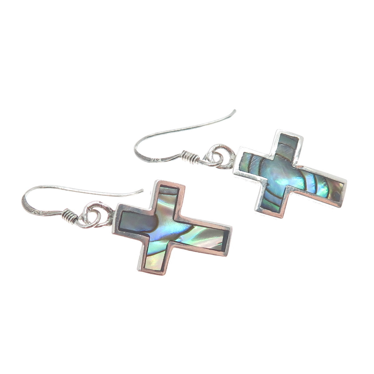 ATI ANNIKA WITT Sterling Silver Vintage Real Abalone Shell Cross Dangle Earrings