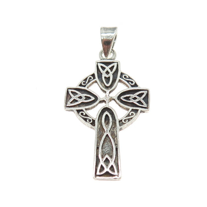 925 Sterling Silver Vintage Celtic Cross Oxidized Pendant