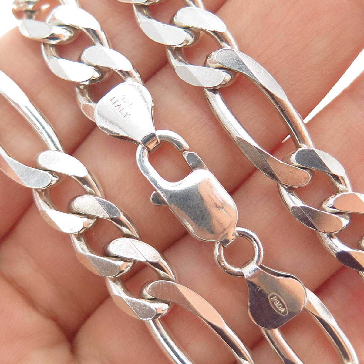 PAGODA PGDA 925 Sterling Silver Vintage Italy Figaro Chain Necklace 24"