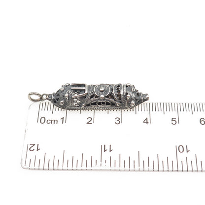 925 Sterling Silver Vintage Israel Mezuzah Filigree Oxidized Charm Pendant