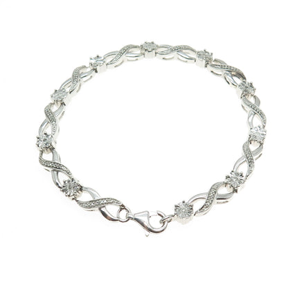 925 Sterling Silver Real Round-Cut Diamond Infinity Link Bracelet 7.25"