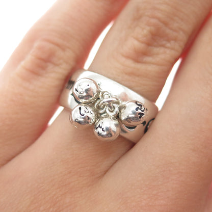 925 Sterling Silver Vintage Om Mantra Dangle Ball Beads Ring Size 6