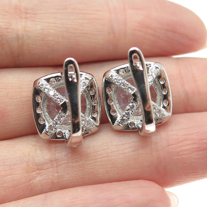 925 Sterling Silver Round-Cut C Z Earrings